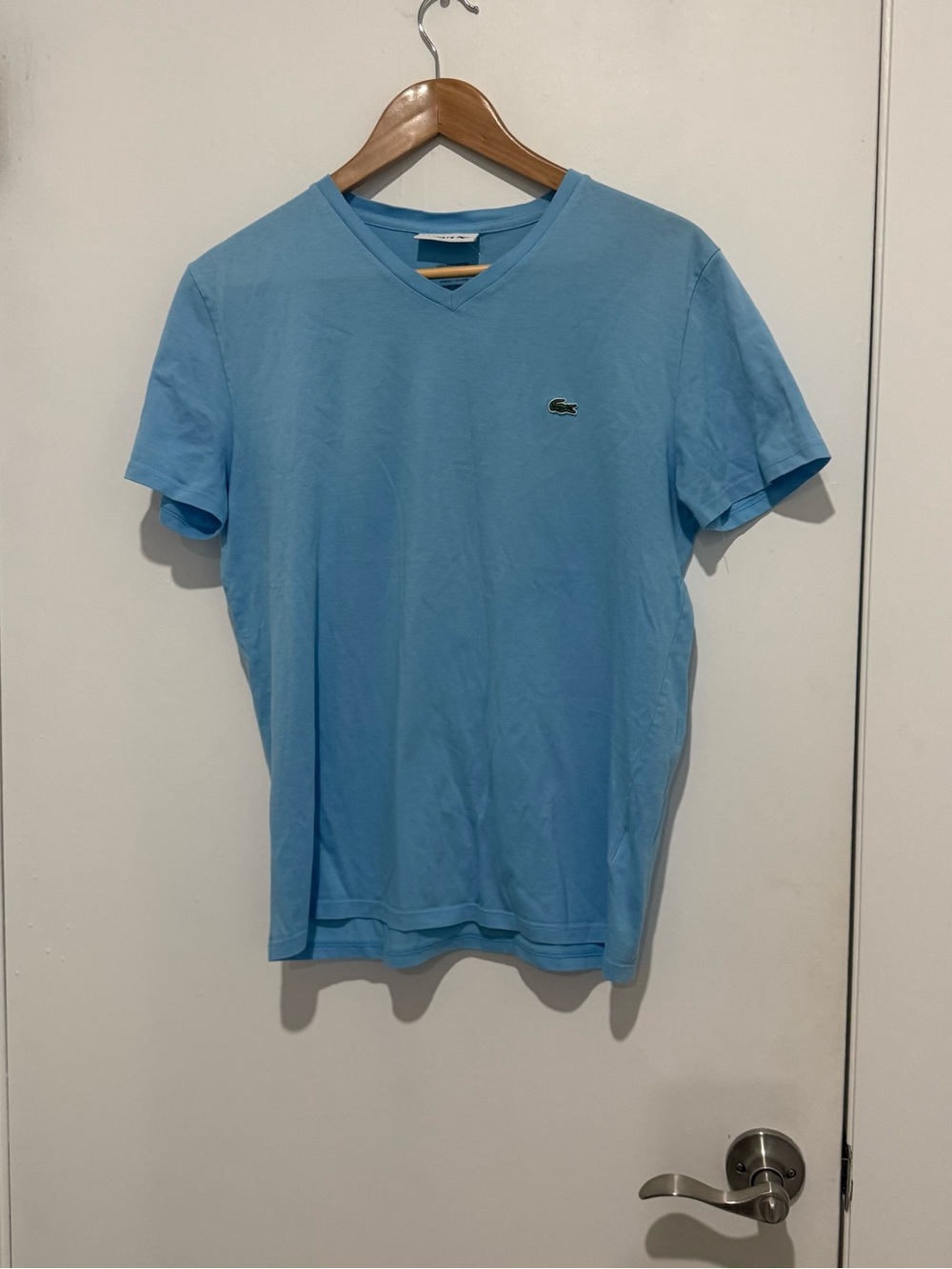 Lacoste Men’s Pima Cotton V-Neck T-Shirt Blue Short Sleeve Regular Fit Size M